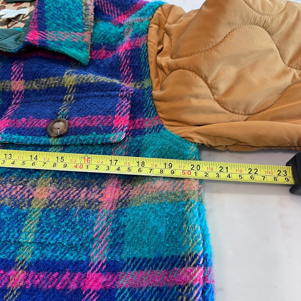 Rare Sundance Hampshire Plaid Long Shacket Jacket Quilted Tan Sleeves Size S - Picture 5 of 16